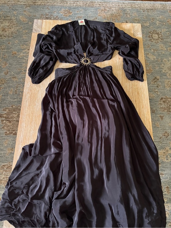 FARM Rio Dresses & Skirts - FARM Rio Black Satin Maxi Dress with Sunburst Ring